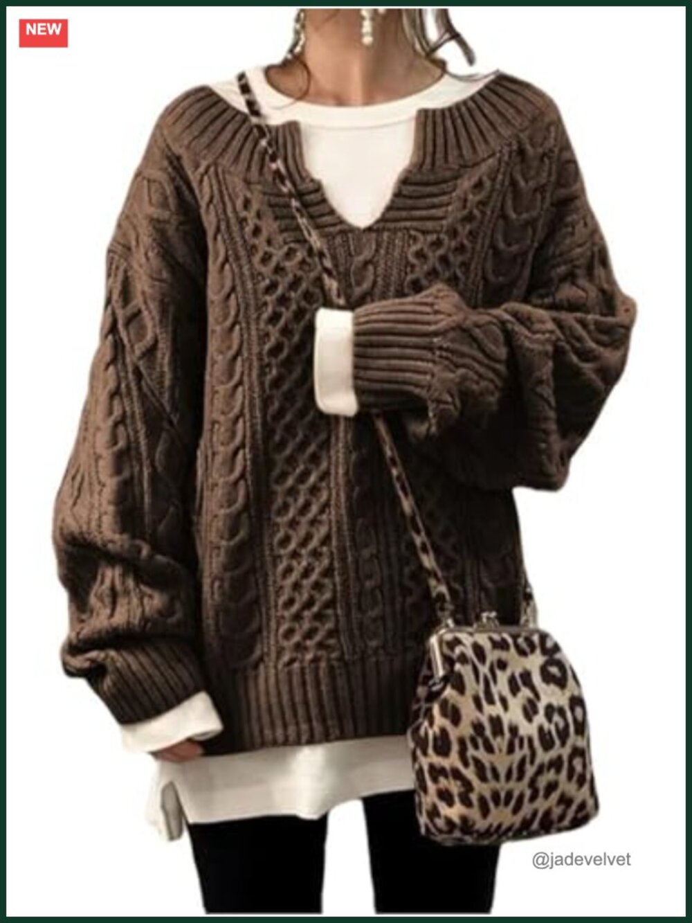 Womens Chunky Cable Knit V Neck Long Sleeve Sweater Pullover